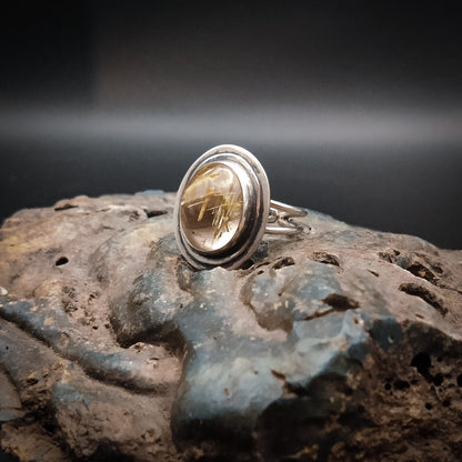 Unik Ring i Sterlingsilver med Guldrutil